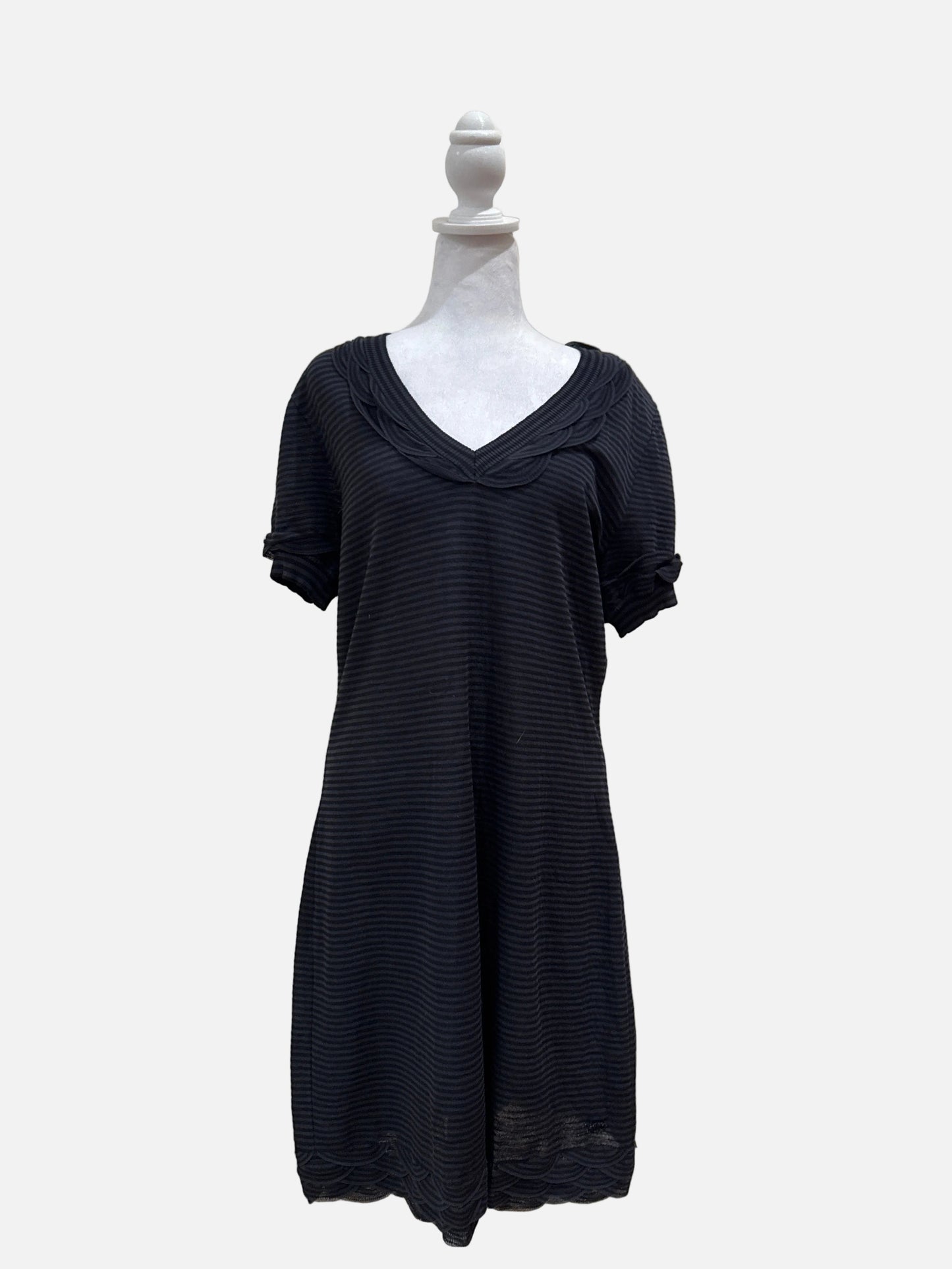 Chanel Striped V-Neck Dress-DRESS-46-black/blue-Excellent-Gazelle Fashion and Style