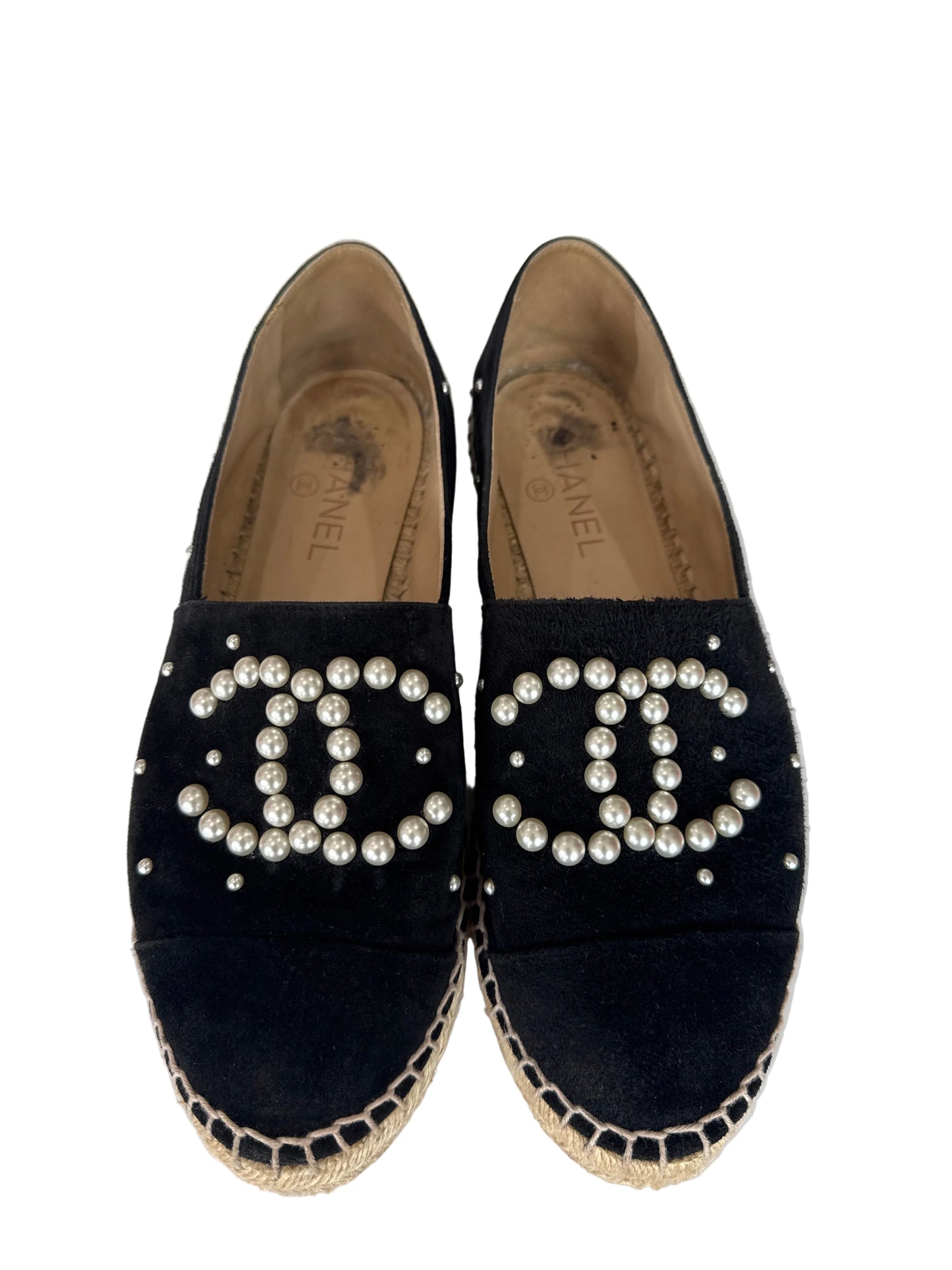 Chanel 2017 Faux Pearl Accents Espadrilles- Size 39,Fits US 8 $325-SHOES-Gazelle Fashion and Style