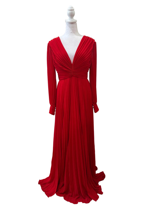 Badgley Mischka Red Pleated Georgette Dress-Gazelle Fashion and Style