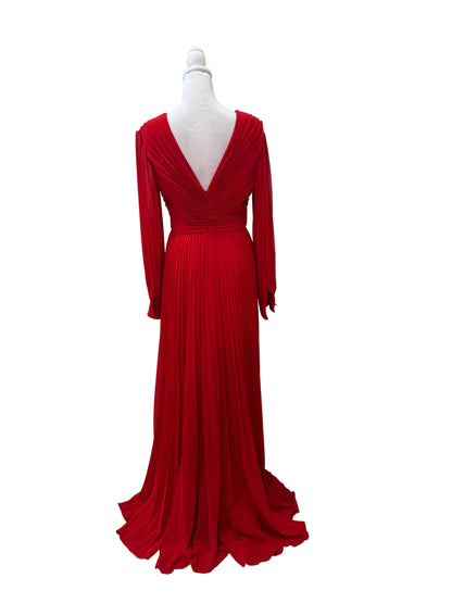 Badgley Mischka Red Pleated Georgette Dress-DRESS-Gazelle Fashion and Style