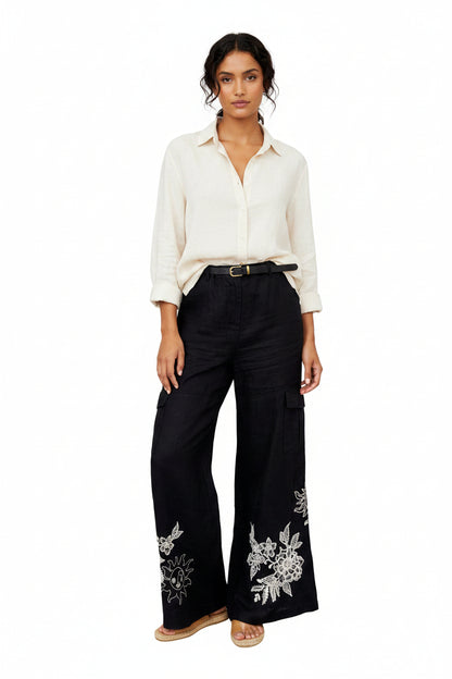 Johnny Was Embroidered Linen Pants- Gazelle Fashion and Style 