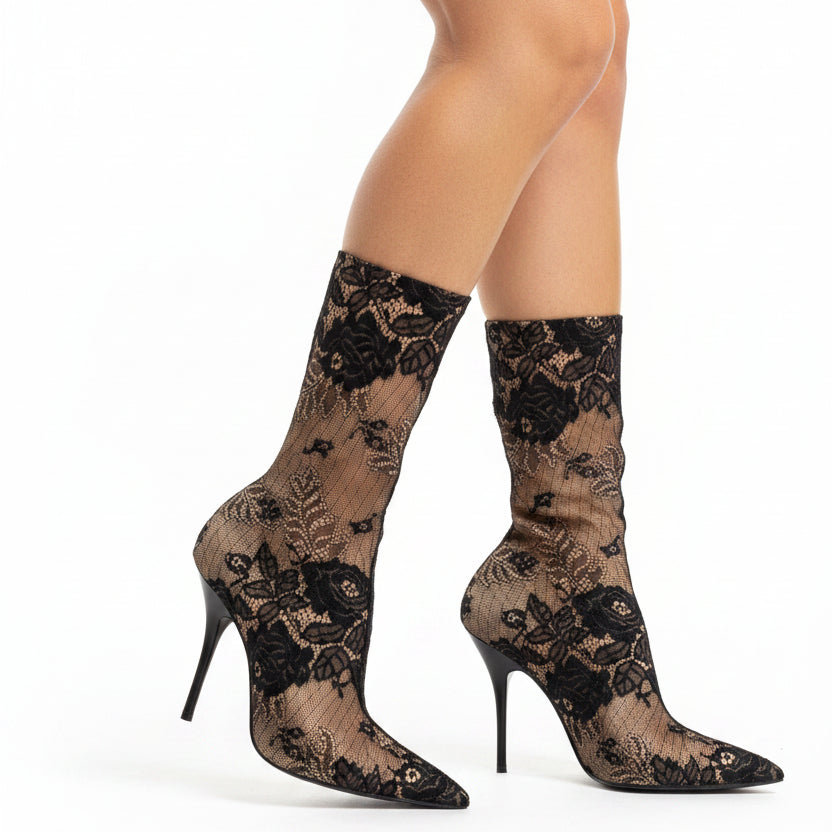Balenciaga Floral Lace Boots $195-SHOES-39-Black-Good-Gazelle Fashion and Style