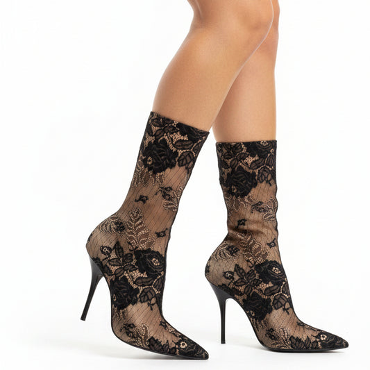 Balenciaga Floral Lace Boots- Gazelle Fashion and Style