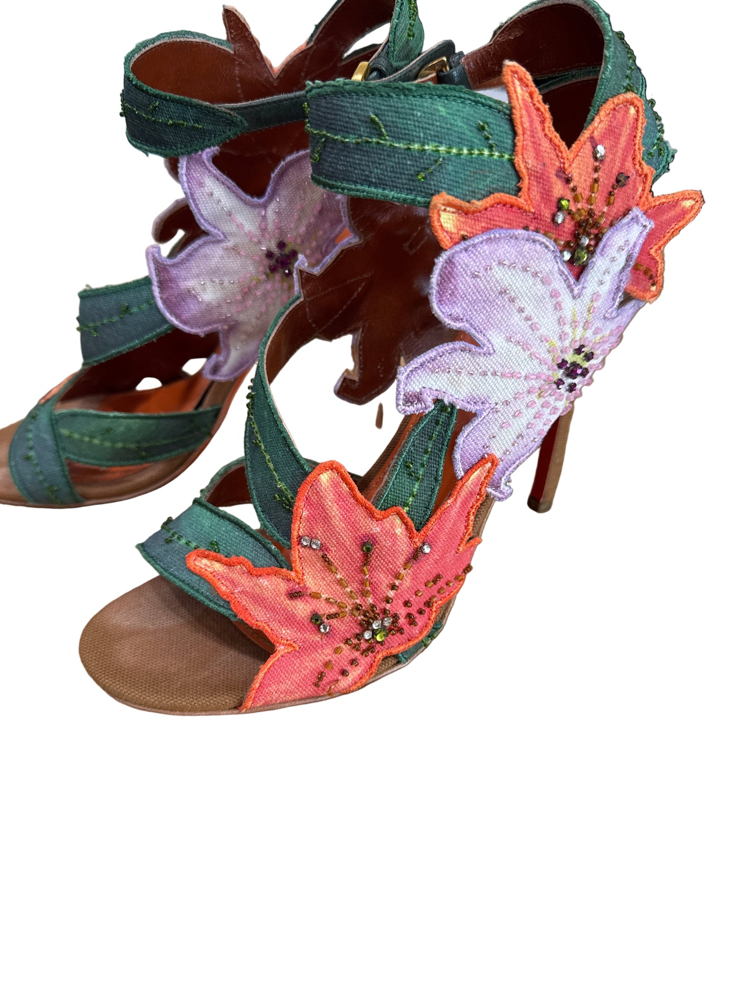 Sergio Rossi Floral Embellished Heeled Sandals-SHOES-Gazelle Fashion and Style
