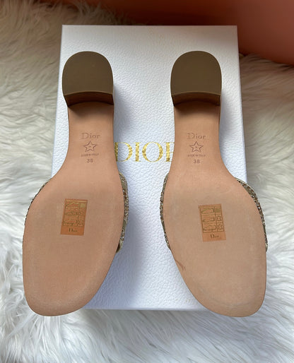 CHRISTIAN DIOR Leather Crystal Embellishments Slides