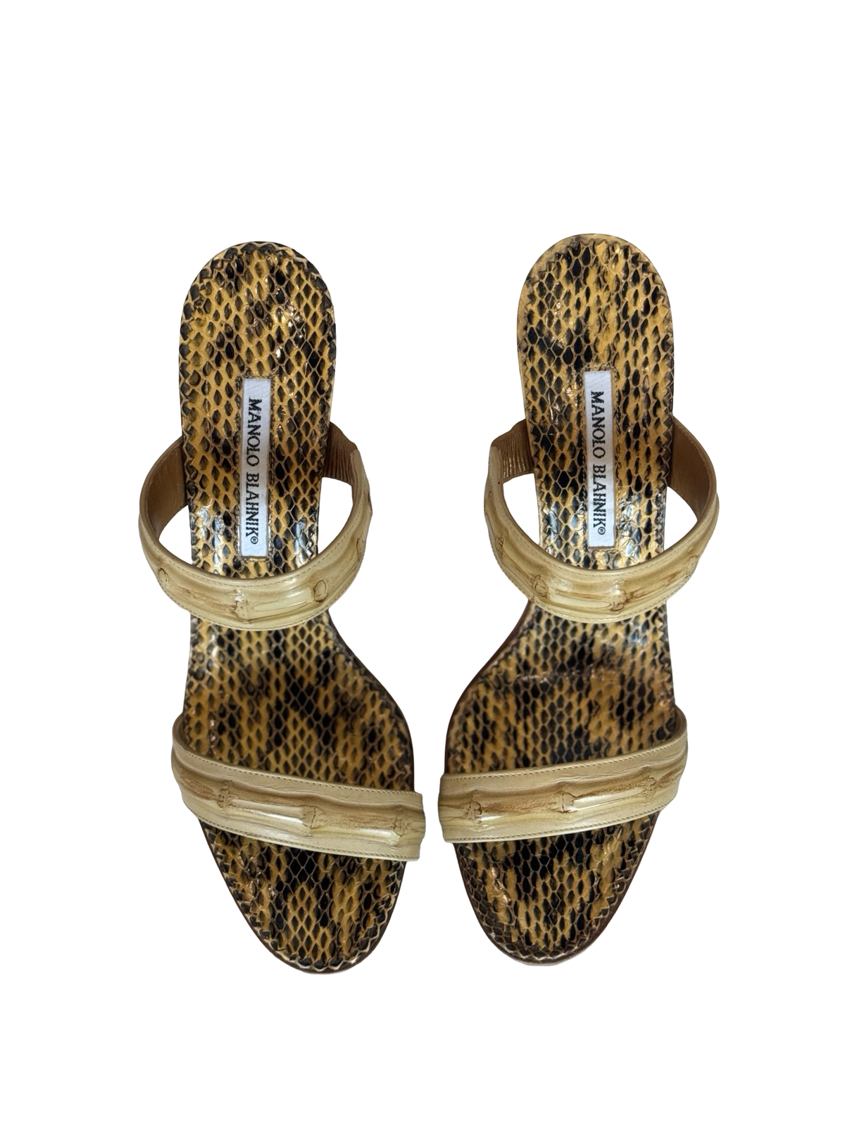 Manolo Blahnik Snakeskin Mule Heels-SHOES-Gazelle Fashion and Style