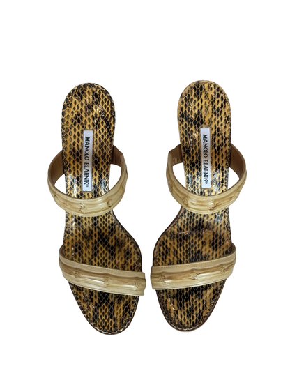 Manolo Blahnik Snakeskin Mule Heels-SHOES-Gazelle Fashion and Style