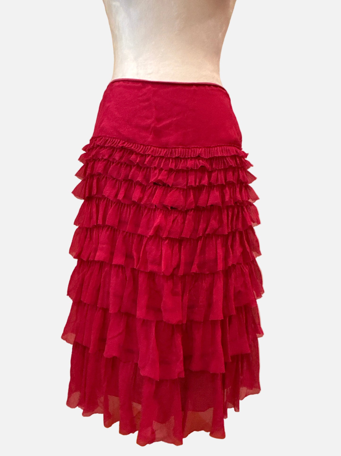 Prada Ruffled Fuchsia Skirt-SKIRT-Gazelle Fashion and Style