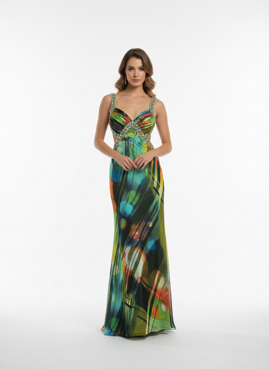 Kiss Kiss Formal Bejeweled Multi Color Gown-DRESS-Gazelle Fashion and Style
