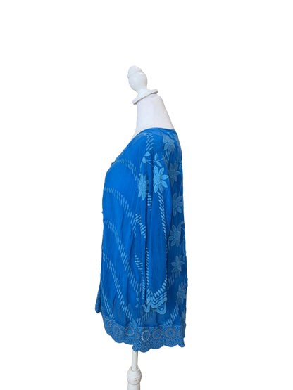 Johnny Was Blue Embroidered Tunic Top-TOPS-Gazelle Fashion and Style