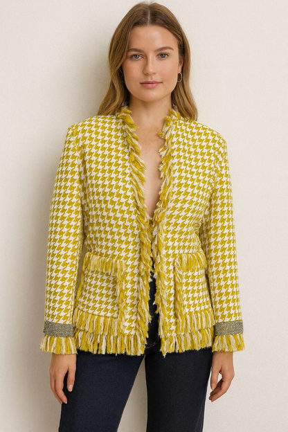 Dolce & Gabbana Crystal-Embellished Houndstooth Jacket- Size 42-Blazer-Gazelle Fashion and Style