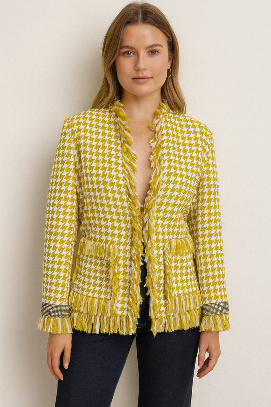 Dolce & Gabbana Crystal-Embellished Houndstooth Jacket-Blazer-Gazelle Fashion and Style
