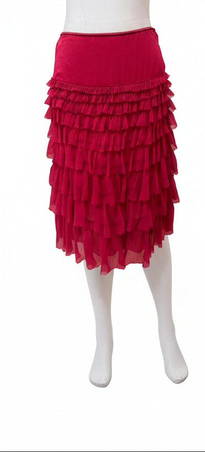 Prada Ruffled Fuchsia Skirt-SKIRT-Gazelle Fashion and Style
