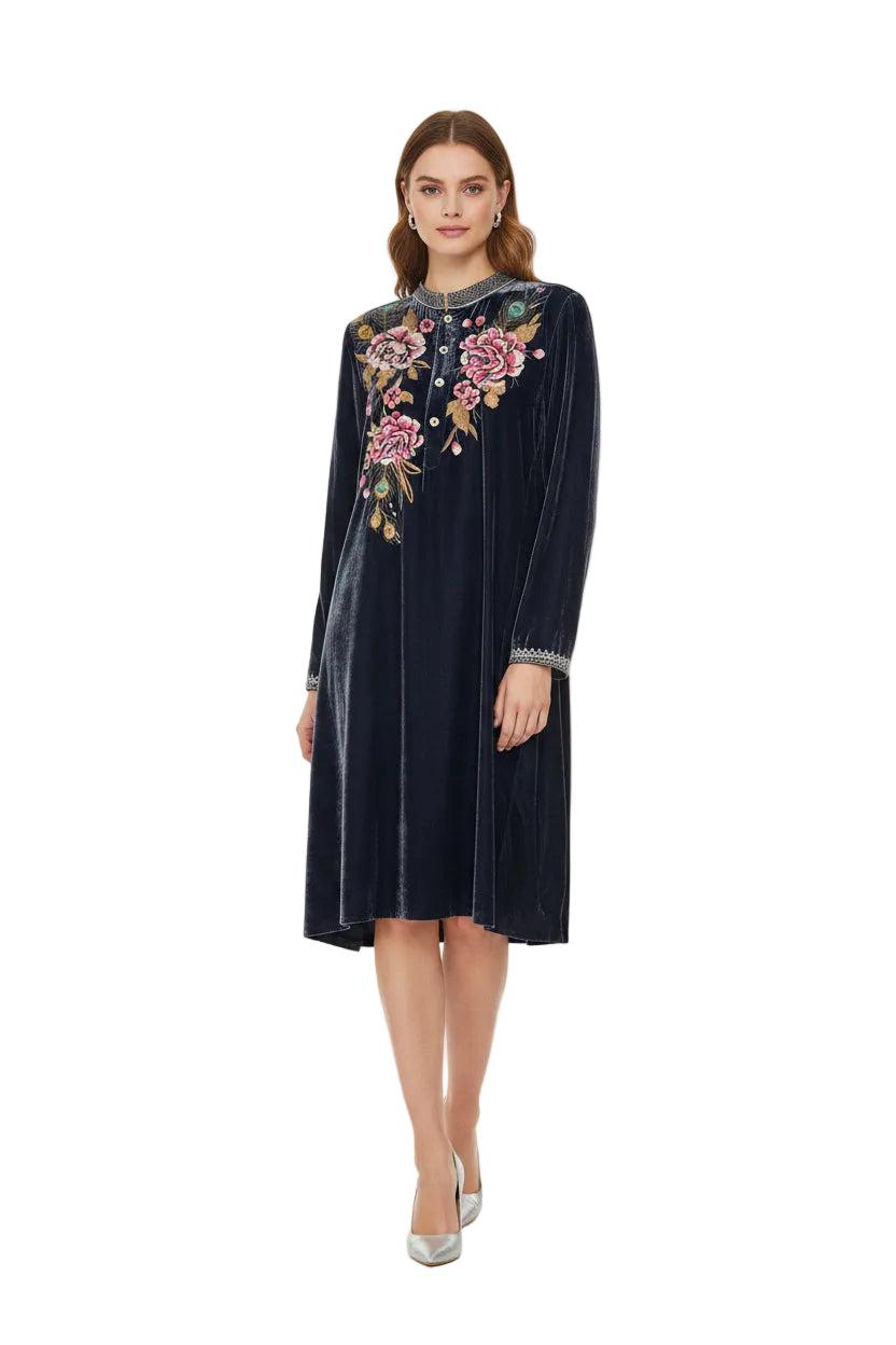 Johnny Was Quito Velvet Dress- Gazelle Fashion and Style 