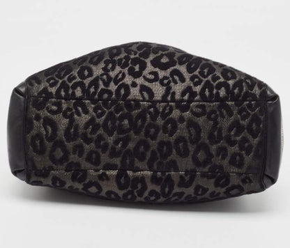 Coach Black Leopard Print Leather and Fabric Edie Handbag-HANDBAGS-Gazelle Fashion and Style