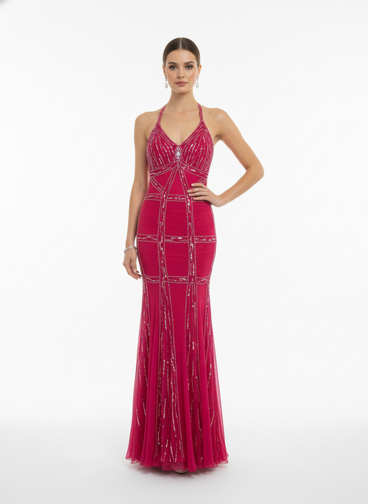 Lara Design Pink Halter Mermaid Gown-DRESS-Gazelle Fashion and Style