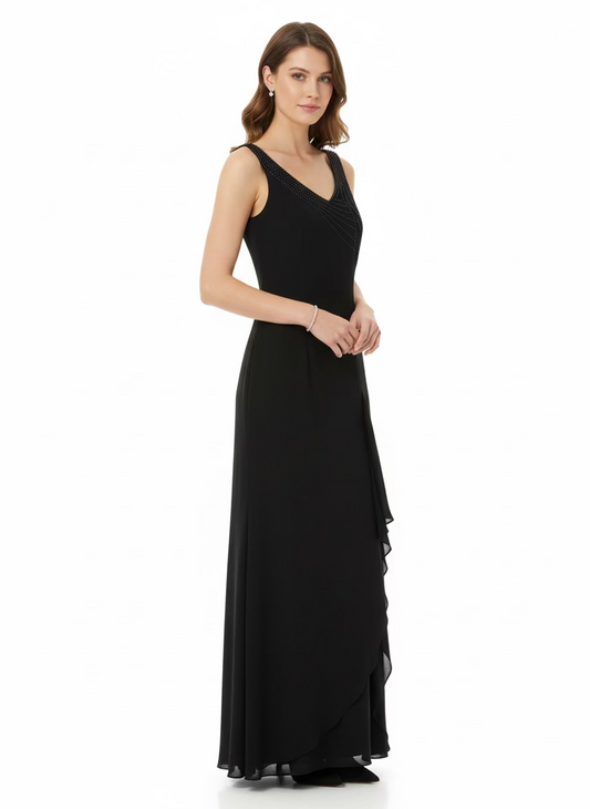 David’s Bridal Black Beaded Asymmetrical Gown-DRESS-Gazelle Fashion and Style