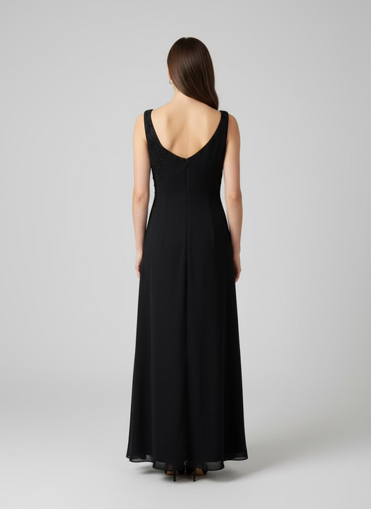 David’s Bridal Black Beaded Asymmetrical Gown-DRESS-Gazelle Fashion and Style