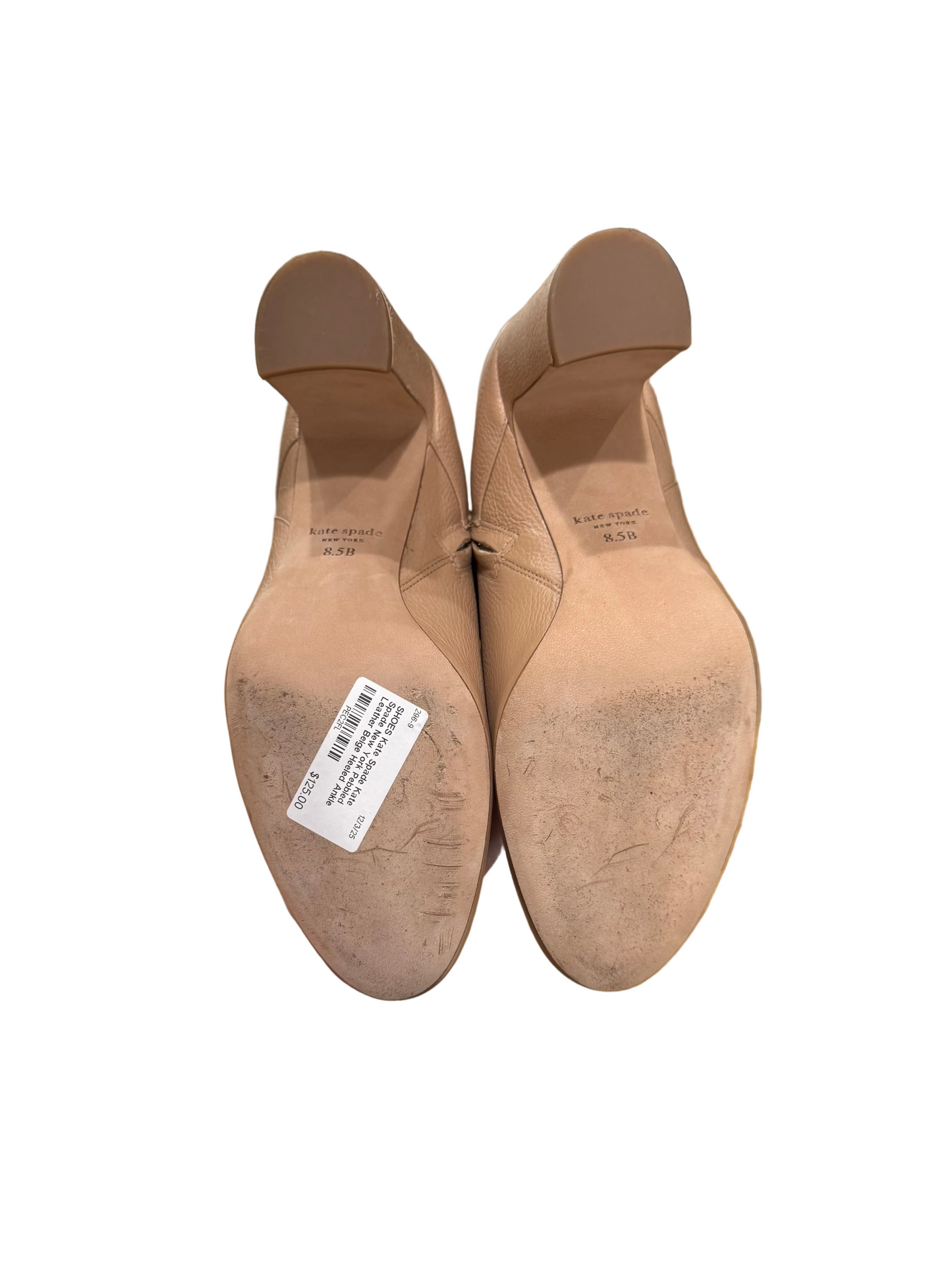 Kate Spade New York Pebbled Leather Beige Heeled Ankle Boots-SHOES-Gazelle Fashion and Style