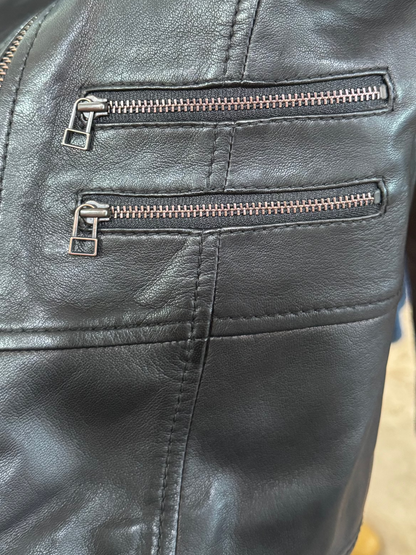 Halogen Women's Black Leather Jacket-JACKETS-Gazelle Fashion and Style