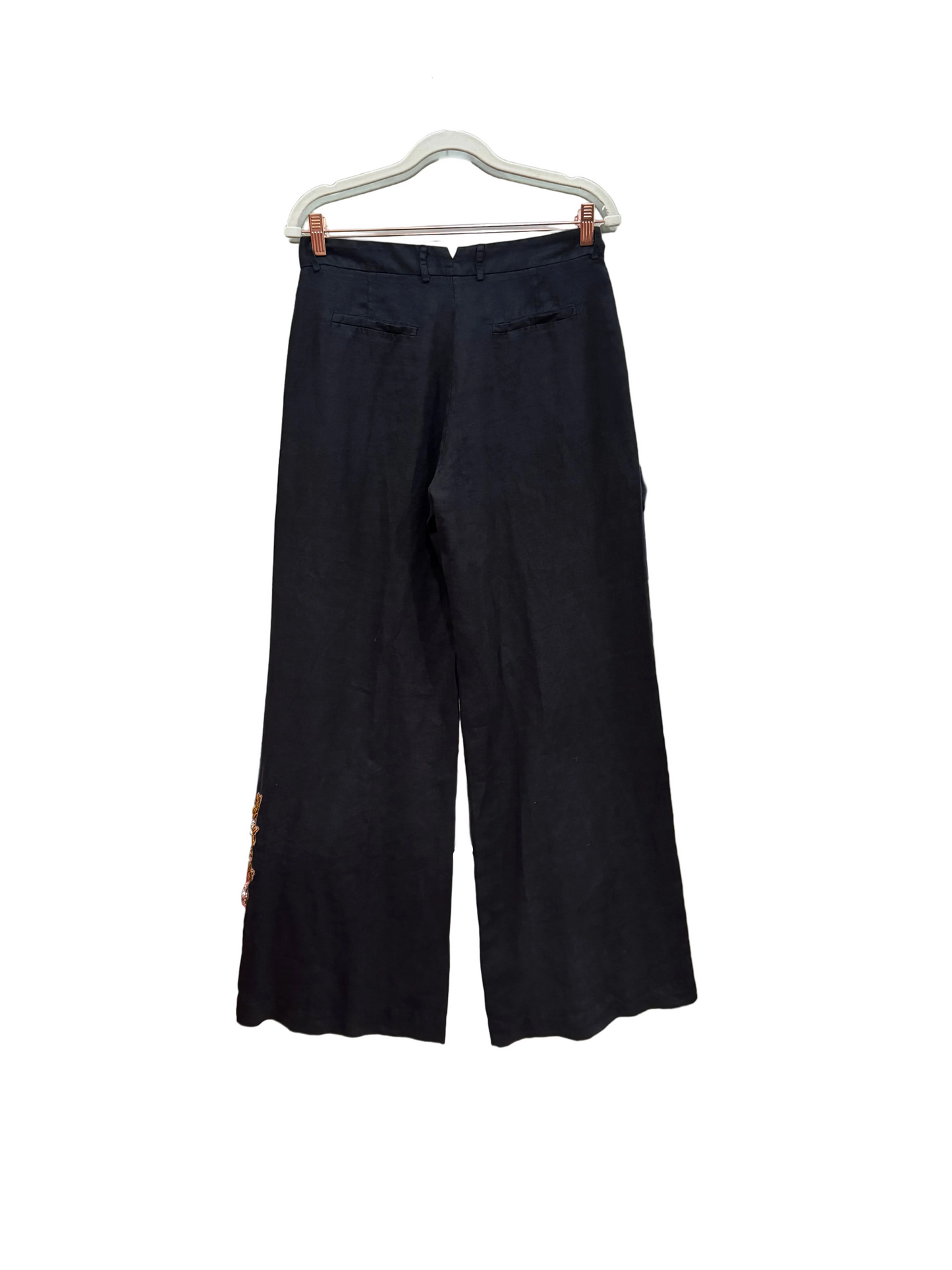 Bazar Deluxe Black Wide Leg Pants with Floral Embroidery-PANTS-Gazelle Fashion and Style