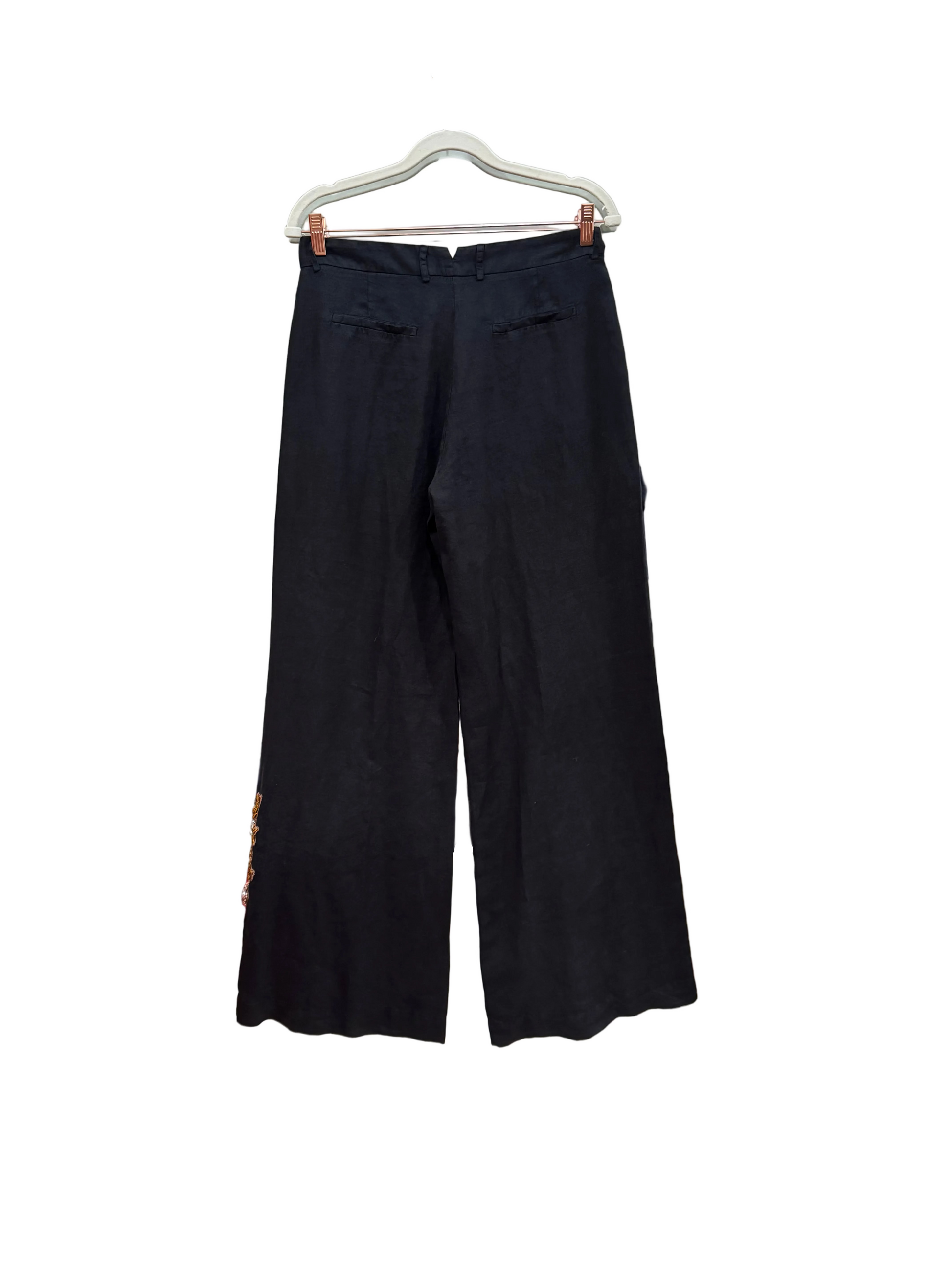 Bazar Deluxe Black Wide Leg Pants with Floral Embroidery-PANTS-Gazelle Fashion and Style