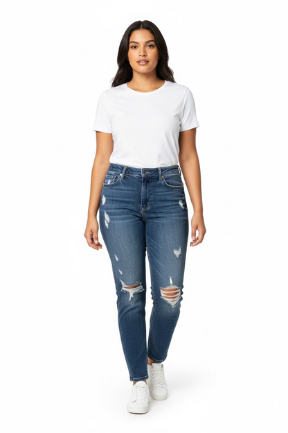 Mother Distressed Straight Leg Jeans-JEANS-26-blue-Excellent-Gazelle Fashion and Style