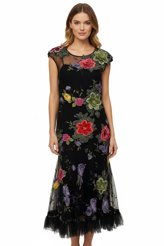 Black and floral Basix Atmosphere Dress-DRESS-Gazelle Fashion and Style