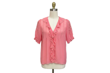 Johnny Was Ruffle Peach Blouse-TOPS-XS-Peach-Excellent-Gazelle Fashion and Style