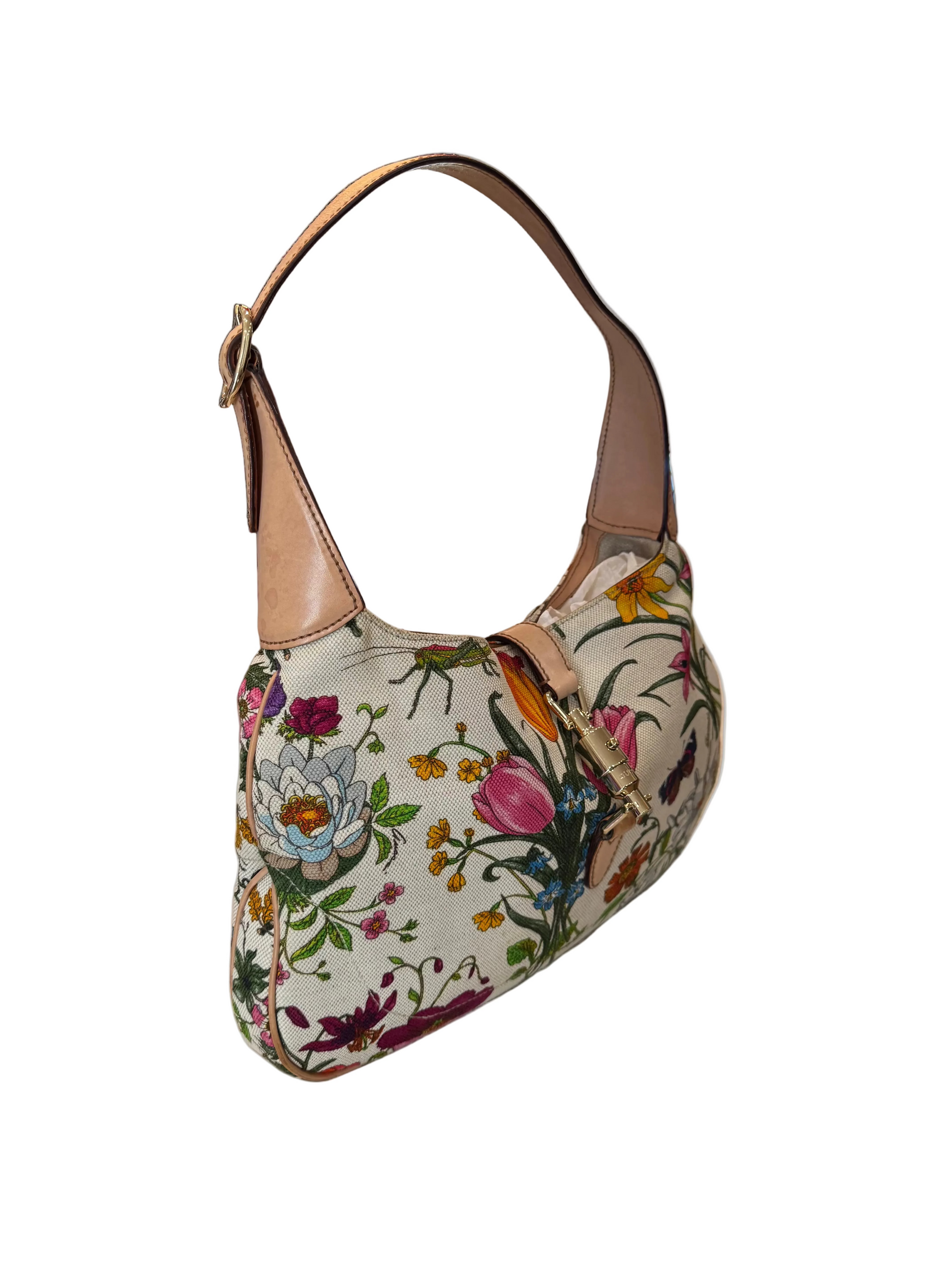 Gucci Floral Embroidered Handbag-HANDBAGS-Gazelle Fashion and Style