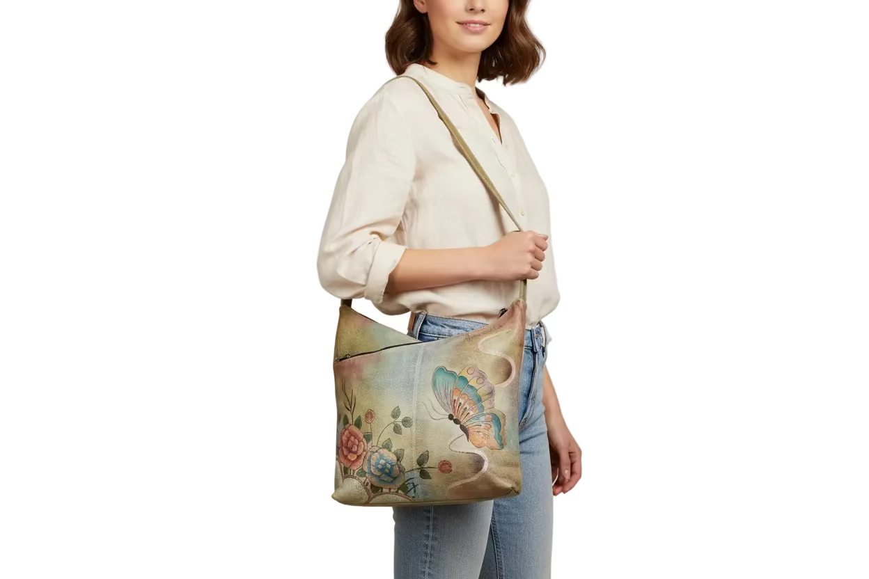 Anuschka Butterfly and Flower Leather Shoulder Bag-HANDBAGS-multicolor-Excellent-Gazelle Fashion and Style
