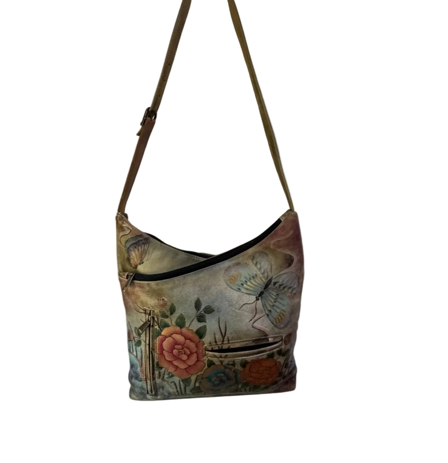 Anuschka Butterfly and Flower Leather Shoulder Bag-HANDBAGS-Gazelle Fashion and Style