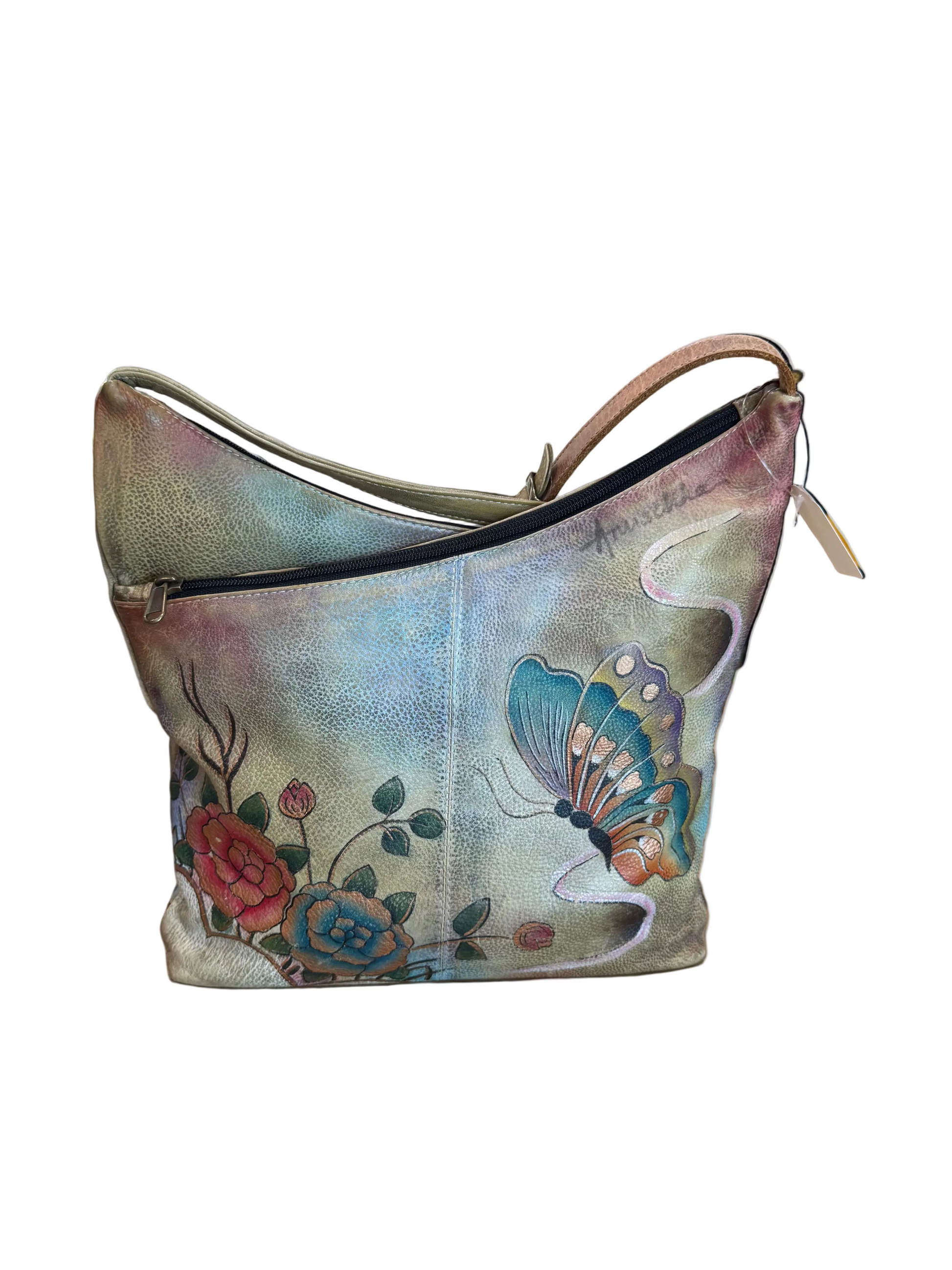 Anuschka Butterfly and Flower Leather Shoulder Bag-HANDBAGS-Gazelle Fashion and Style