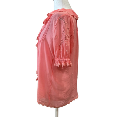 Johnny Was Ruffle Peach Blouse-TOPS-Gazelle Fashion and Style