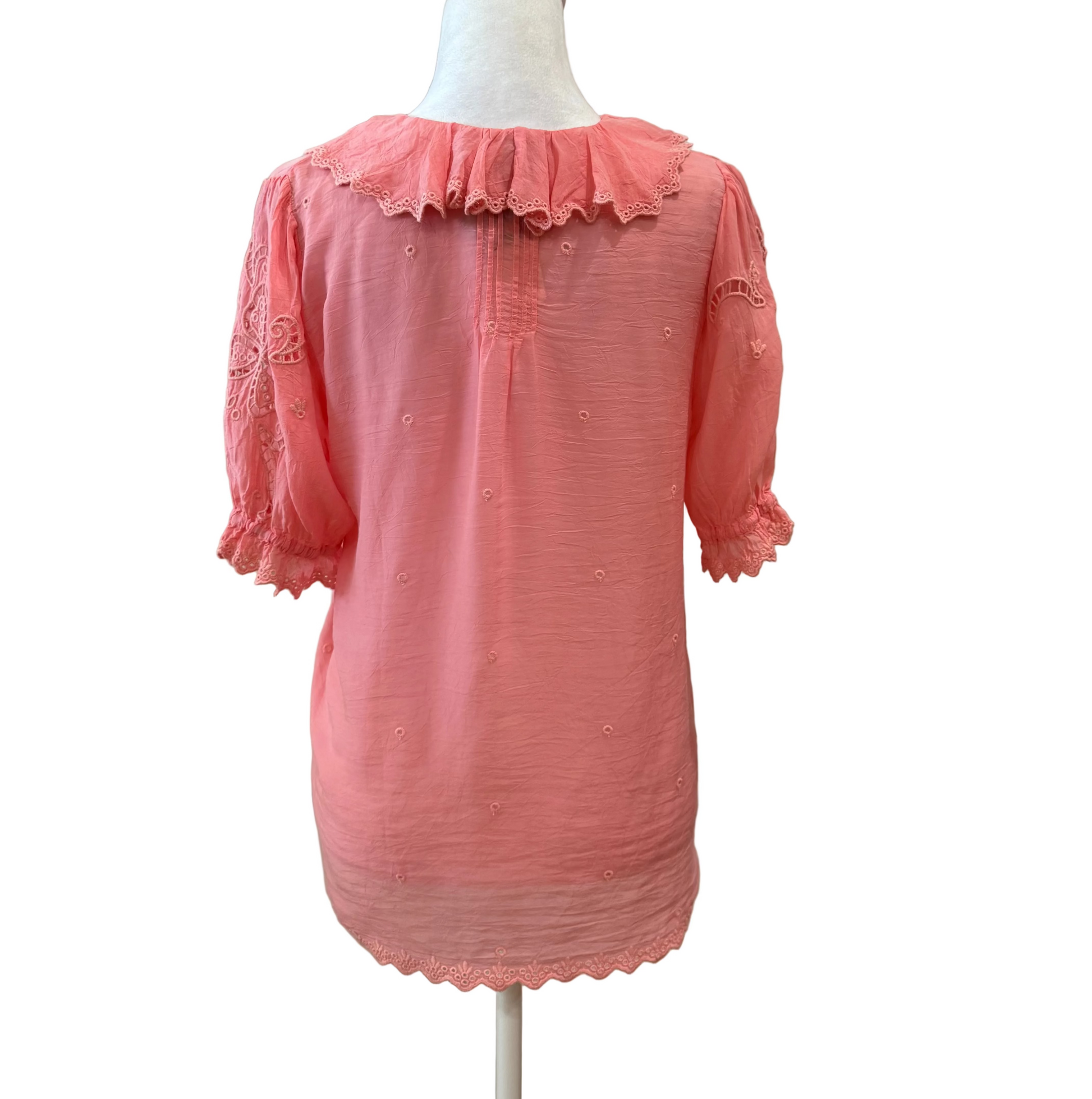 Johnny Was Ruffle Peach Blouse-TOPS-Gazelle Fashion and Style