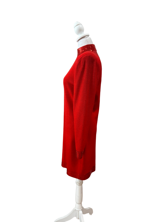 St John Red Knitted Sweater Dress-DRESS-Gazelle Fashion and Style
