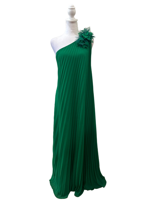 Badgley Mischka Pleated Georgette Green Dress-DRESS-Gazelle Fashion and Style