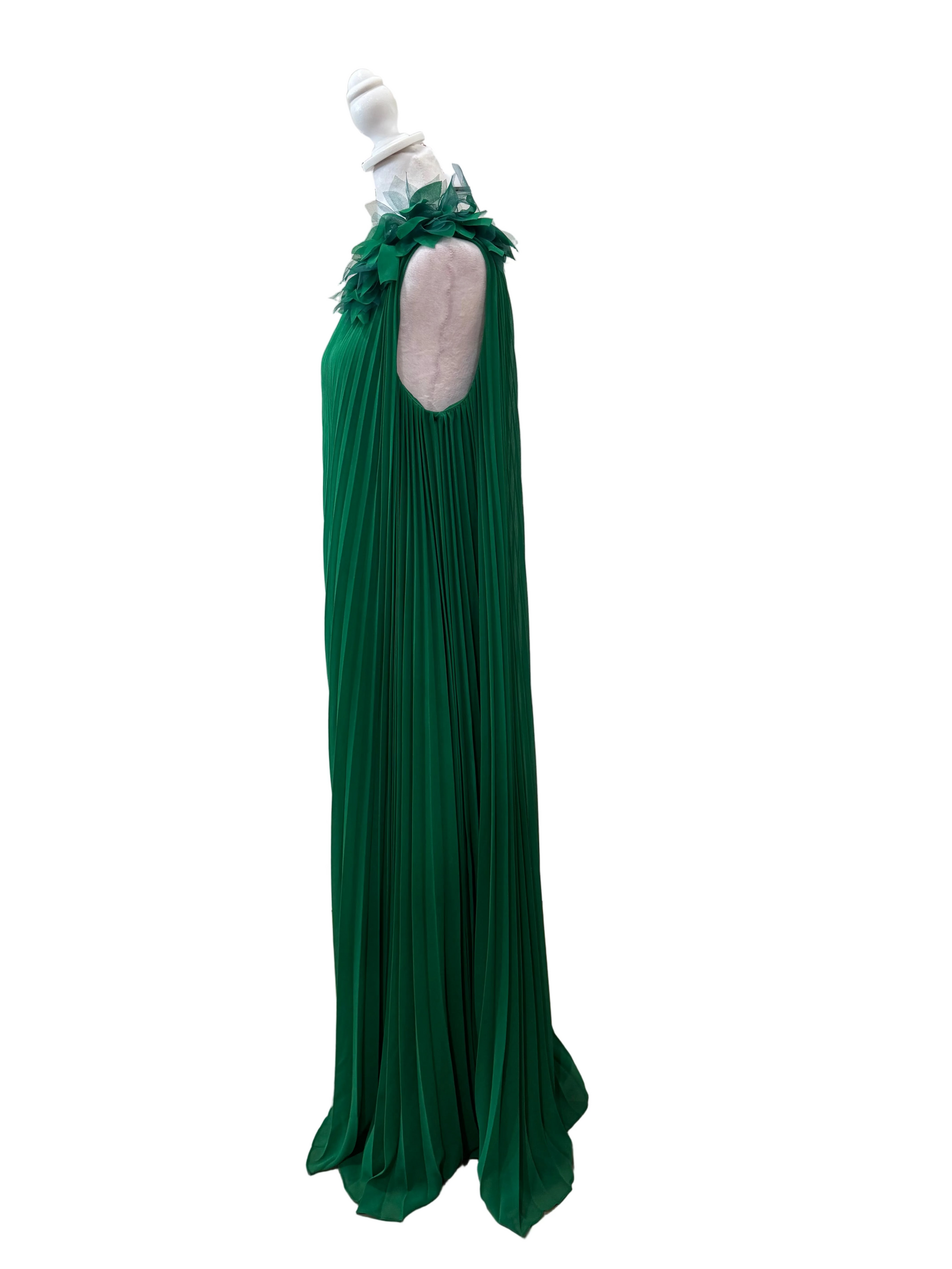 Badgley Mischka Pleated Georgette Green Dress-DRESS-Gazelle Fashion and Style