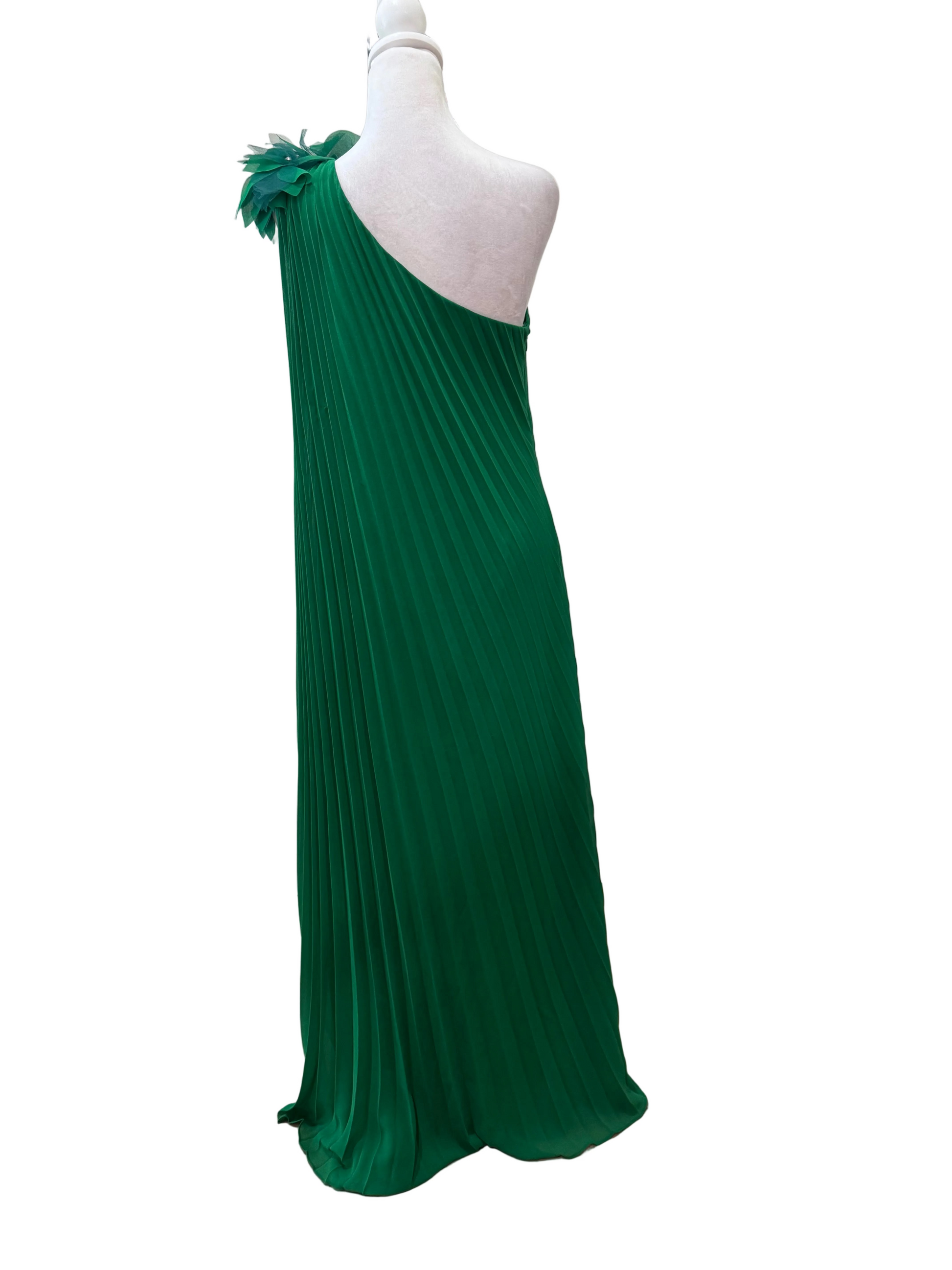 Badgley Mischka Pleated Georgette Green Dress-DRESS-Gazelle Fashion and Style