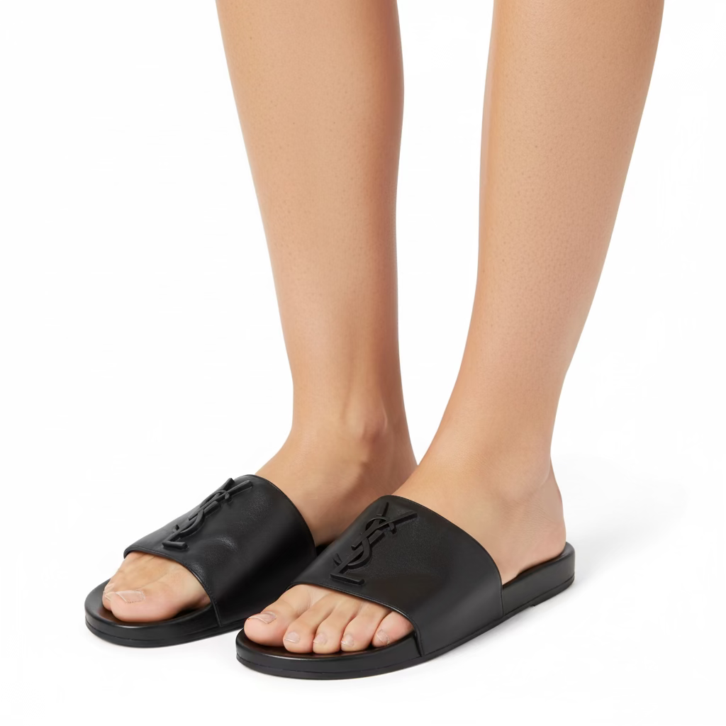 YSL Black Leather Sandals- Gazelle Fashion and Style 