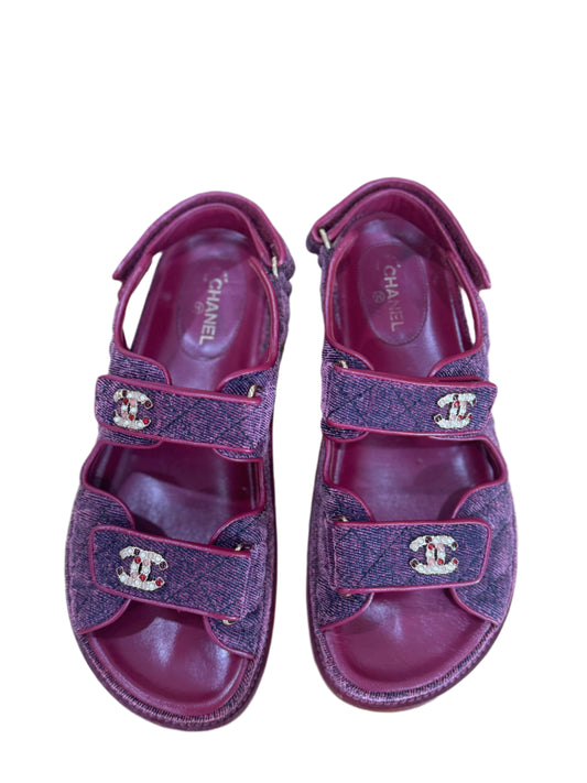 Chanel Tweed Velcro Sandals – Burgundy