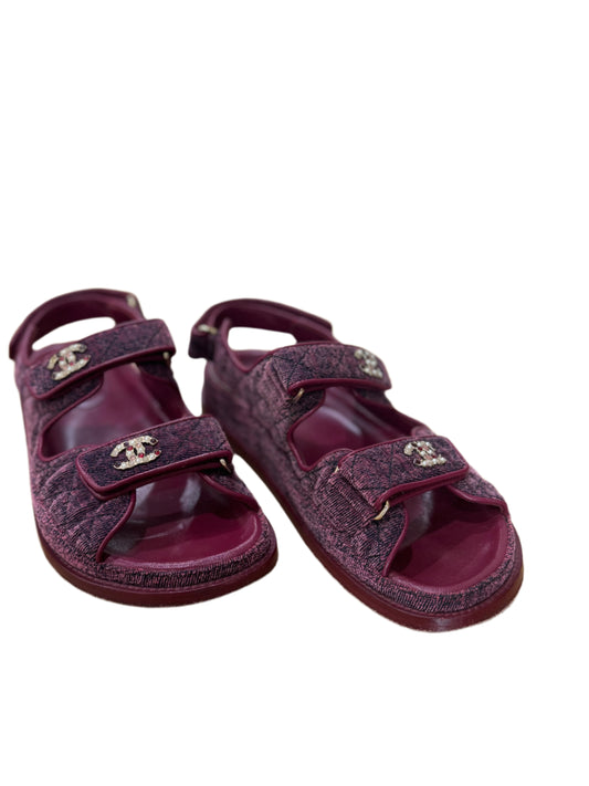 Chanel Tweed Velcro Sandals – Burgundy