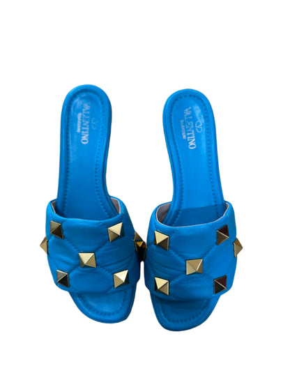 Valentino Garavani Rockstud Slide Sandals – Turquoise Blue