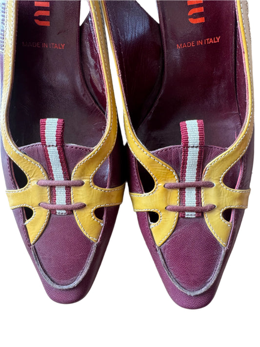 Miu Miu Retro Slingback Heels – Burgundy & Mustard