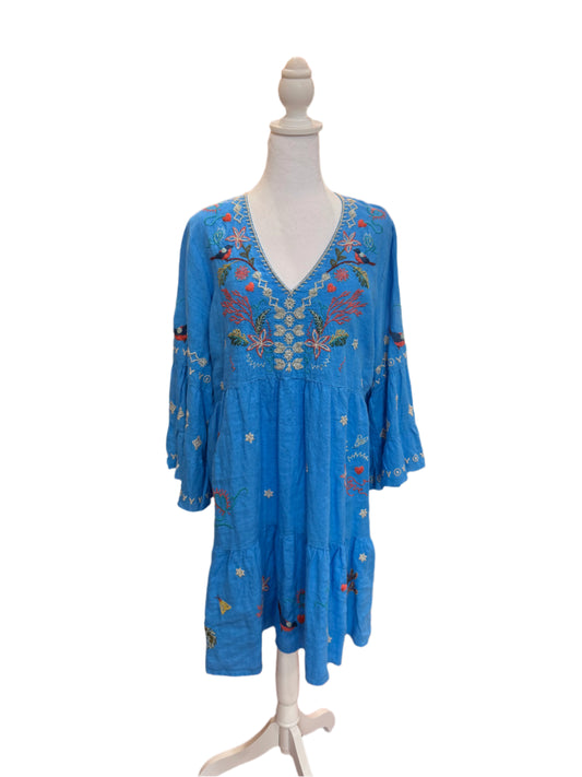 Johnny Was Embroidered Boho Dress – Cobalt Blue
