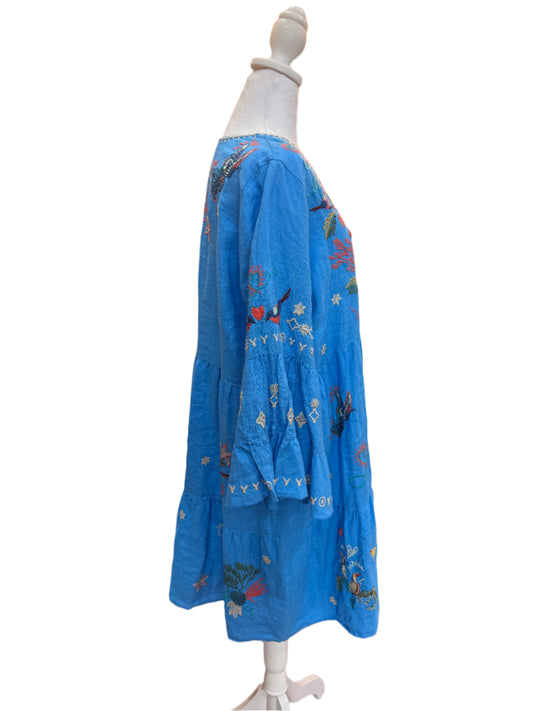 Johnny Was Embroidered Boho Dress – Cobalt Blue