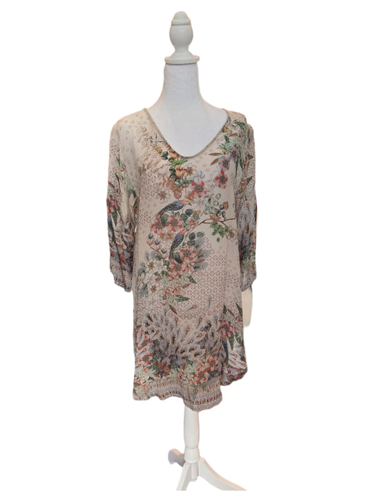 Johnny Was Boho Tunic Dress – Floral & Feather Print