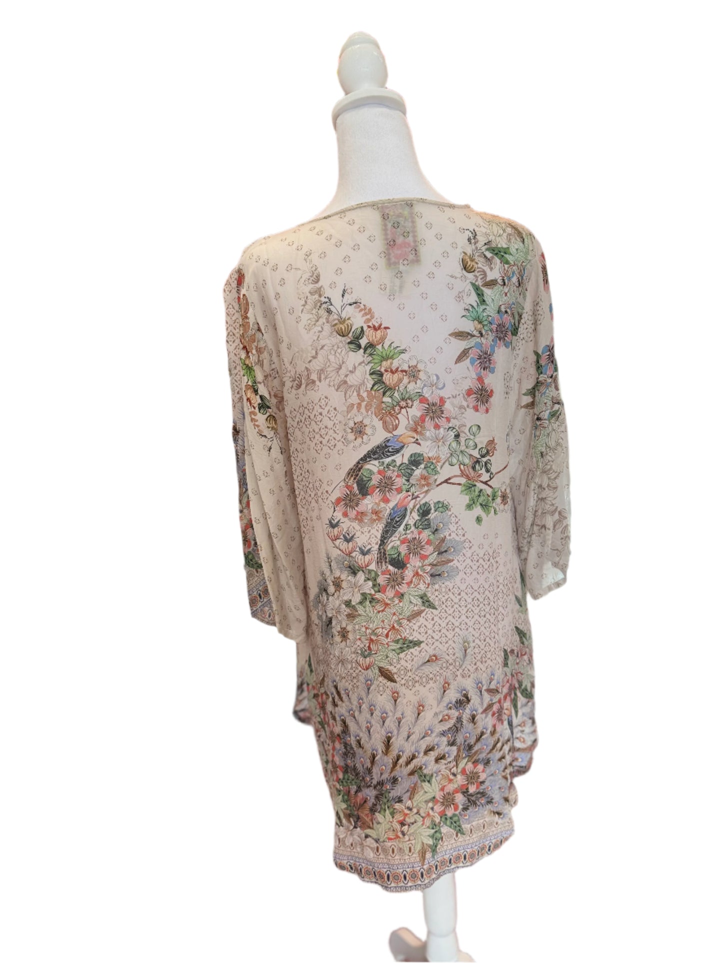 Johnny Was Boho Tunic Dress – Floral & Feather Print