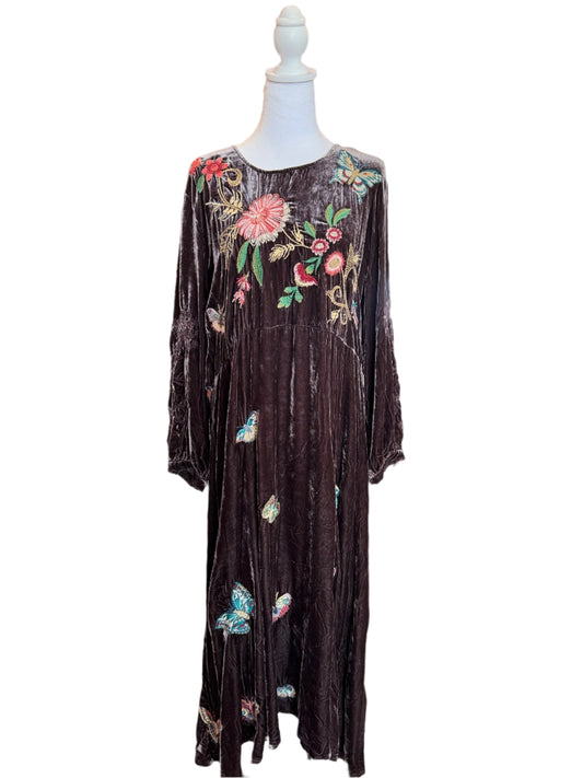 Johnny Was Embroidered Velvet Maxi Dress