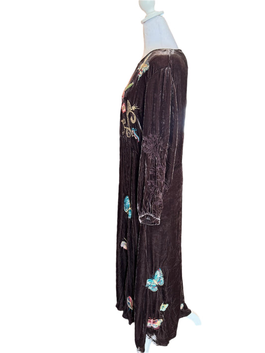 Johnny Was Embroidered Velvet Maxi Dress